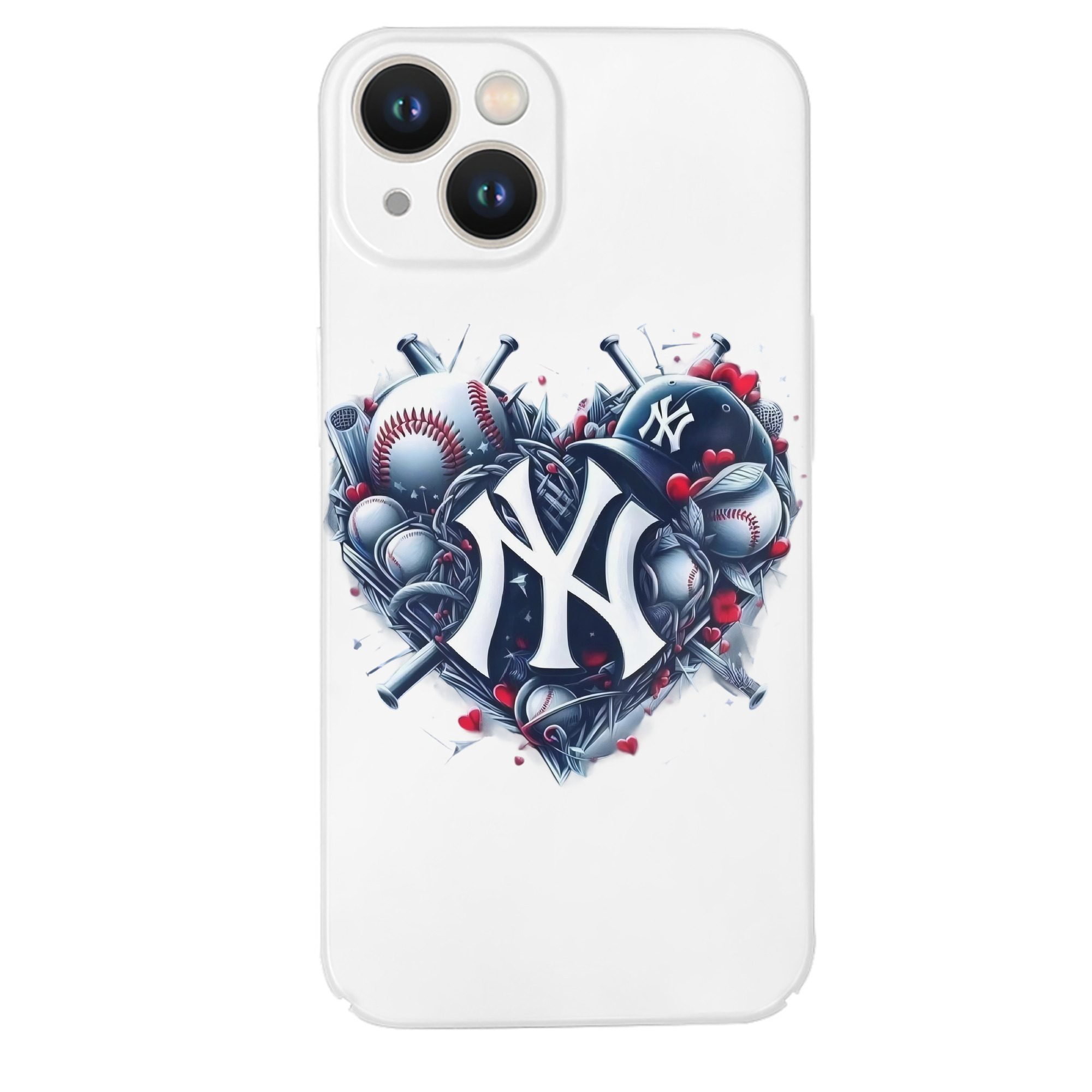 New York Yankees Heart IPhone 14 Series Full-Cover Hard Case – Shockproof With Raised Camera Protection – Precise Cutouts, Wireless Charging Compatible – Durable, Anti-Yellowing, Easy To Clean